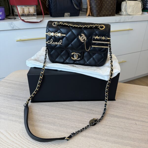Chanel Lambskin Quilted Coco Clips Single Flap Black
