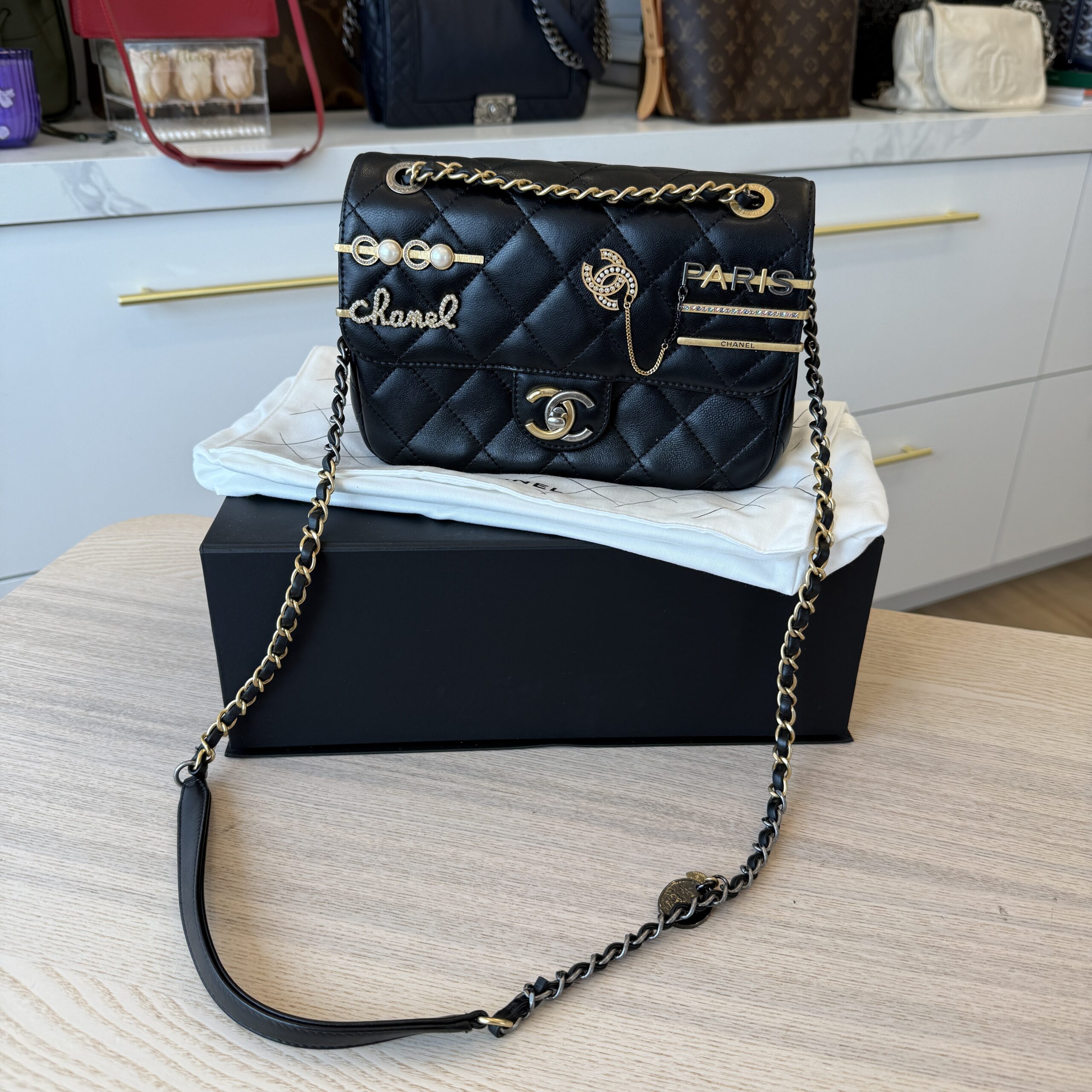 Chanel Lambskin Quilted Coco Clips Single Flap Black
