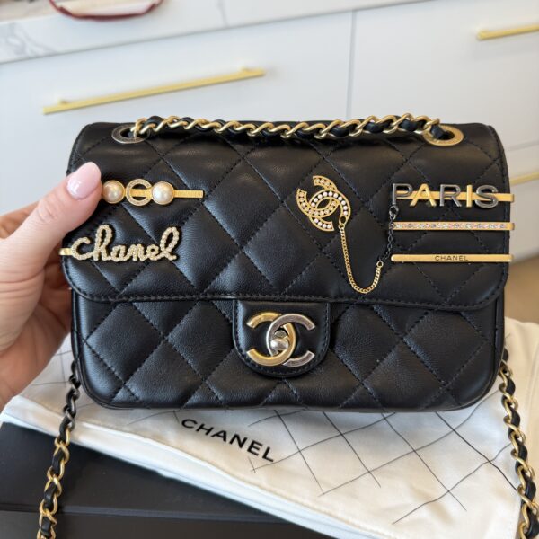 Chanel Lambskin Quilted Coco Clips Single Flap Black