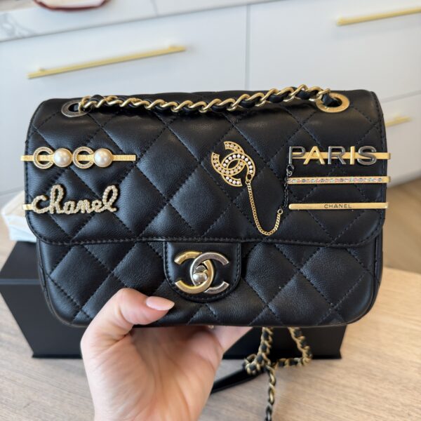 Chanel Lambskin Quilted Coco Clips Single Flap Black