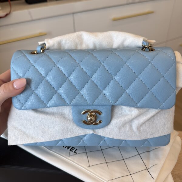 Chanel Caviar Quilted Small Double Flap Light Blue 23C GHW