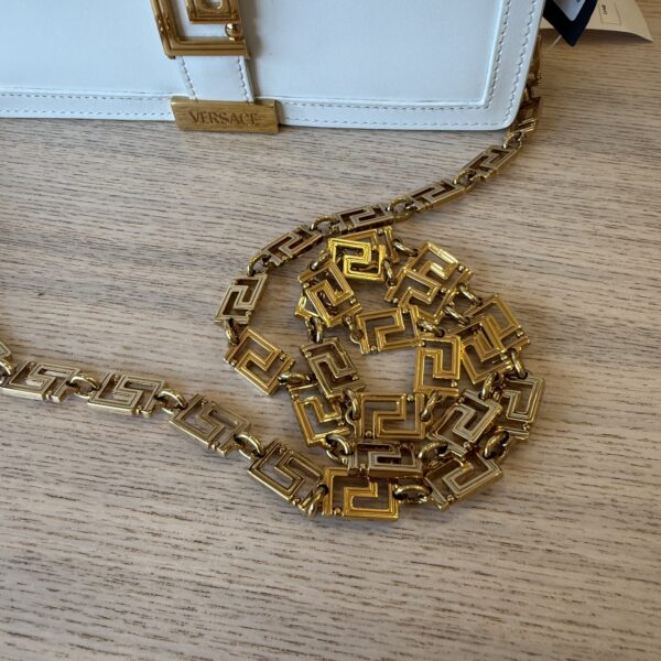 Versace Greca Goddess Leather Chain Wallet White