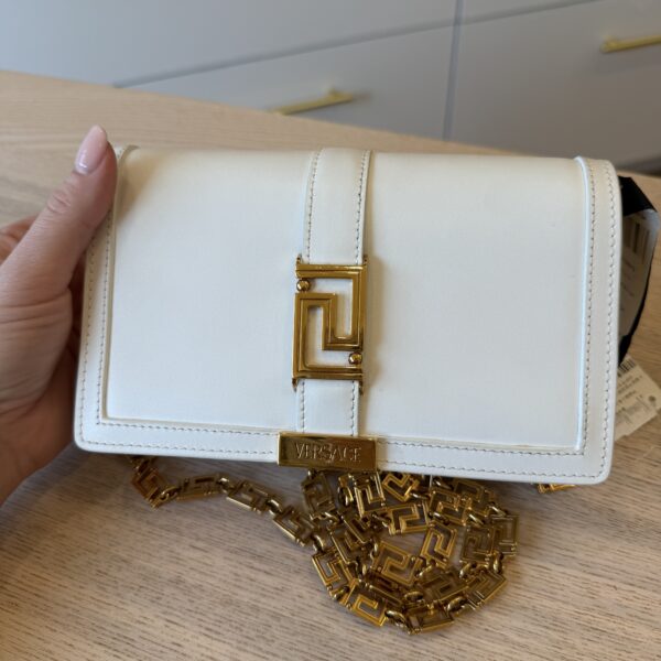 Versace Greca Goddess Leather Chain Wallet White