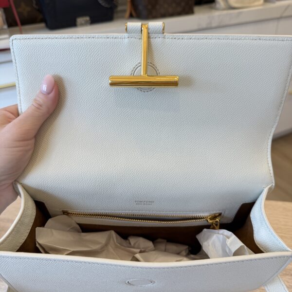 Tom Ford Tara Medium Crossbody in Grained Leather with Leather Strap Chalk