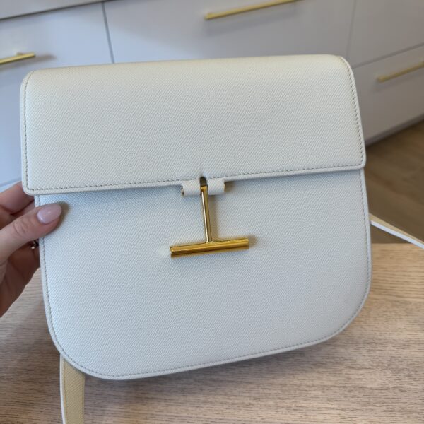 Tom Ford Tara Medium Crossbody in Grained Leather with Leather Strap Chalk