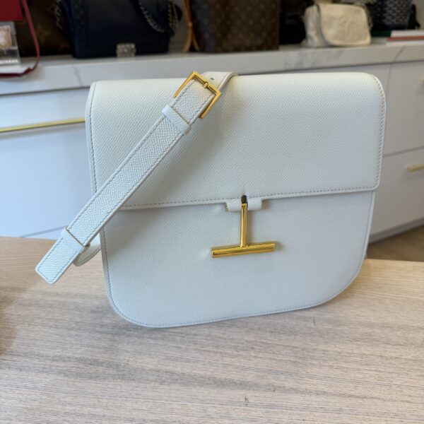 Tom Ford Tara Medium Crossbody in Grained Leather with Leather Strap Chalk