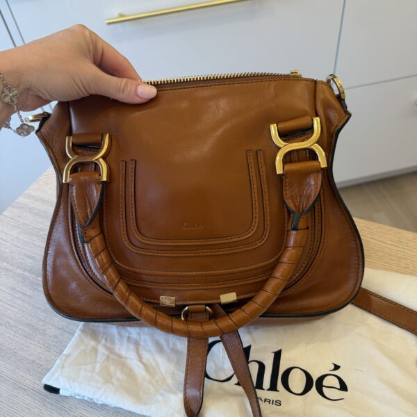 Chloe Marcie Small Satchel Bag in Grained Calfskin Clay Brown