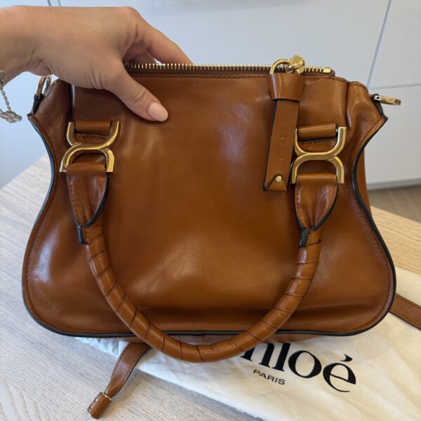 Chloe Marcie Small Satchel Bag in Grained Calfskin Clay Brown