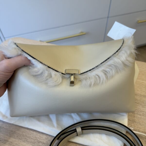 Toteme T-Lock Leather Clutch Crossbody Shearling Naturale