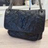 Saint Laurent (YSL) Crinkled Calfskin Matelasse Monogram Medium Niki Chain Satchel Black