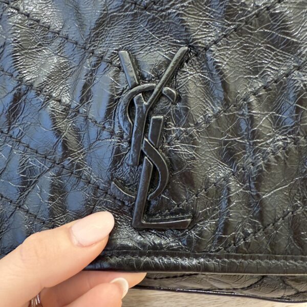 Saint Laurent (YSL) Crinkled Calfskin Matelasse Monogram Medium Niki Chain Satchel Black