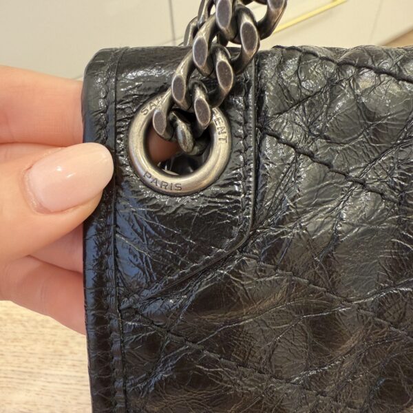Saint Laurent (YSL) Crinkled Calfskin Matelasse Monogram Medium Niki Chain Satchel Black