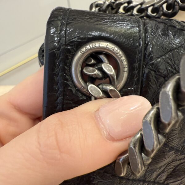 Saint Laurent (YSL) Crinkled Calfskin Matelasse Monogram Medium Niki Chain Satchel Black