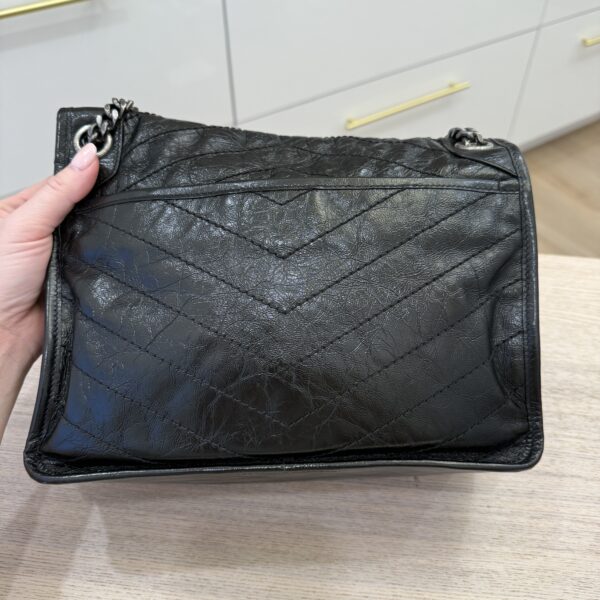 Saint Laurent (YSL) Crinkled Calfskin Matelasse Monogram Medium Niki Chain Satchel Black