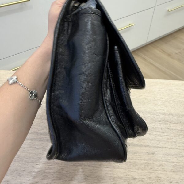 Saint Laurent (YSL) Crinkled Calfskin Matelasse Monogram Medium Niki Chain Satchel Black