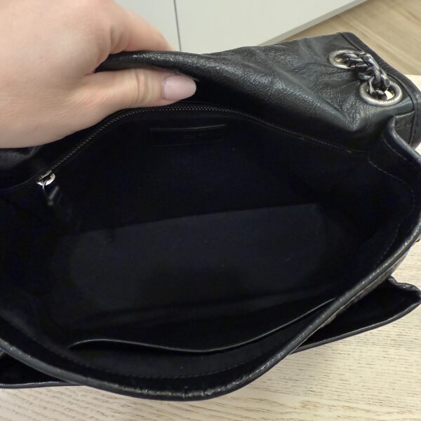 Saint Laurent (YSL) Crinkled Calfskin Matelasse Monogram Medium Niki Chain Satchel Black