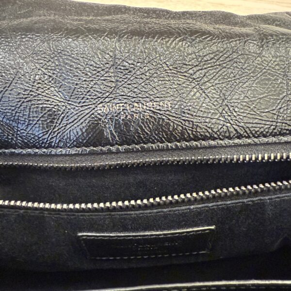 Saint Laurent (YSL) Crinkled Calfskin Matelasse Monogram Medium Niki Chain Satchel Black
