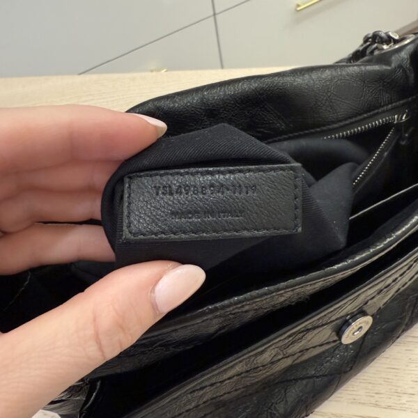 Saint Laurent (YSL) Crinkled Calfskin Matelasse Monogram Medium Niki Chain Satchel Black