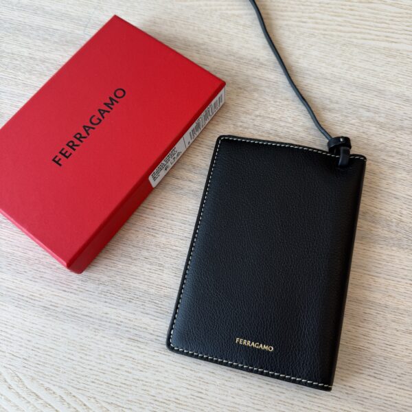 Salvatore Ferragamo Micro Gancio Leather Passport Holder Black