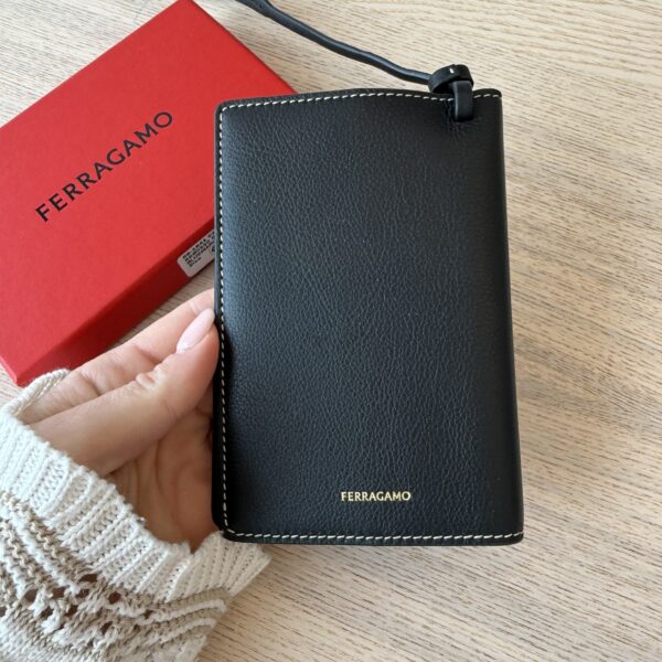 Salvatore Ferragamo Micro Gancio Leather Passport Holder Black