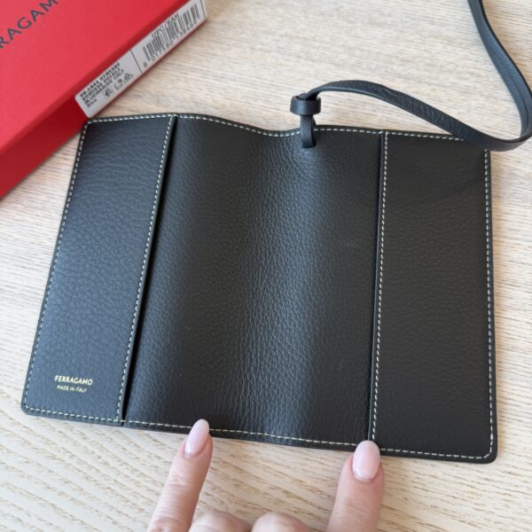 Salvatore Ferragamo Micro Gancio Leather Passport Holder Black