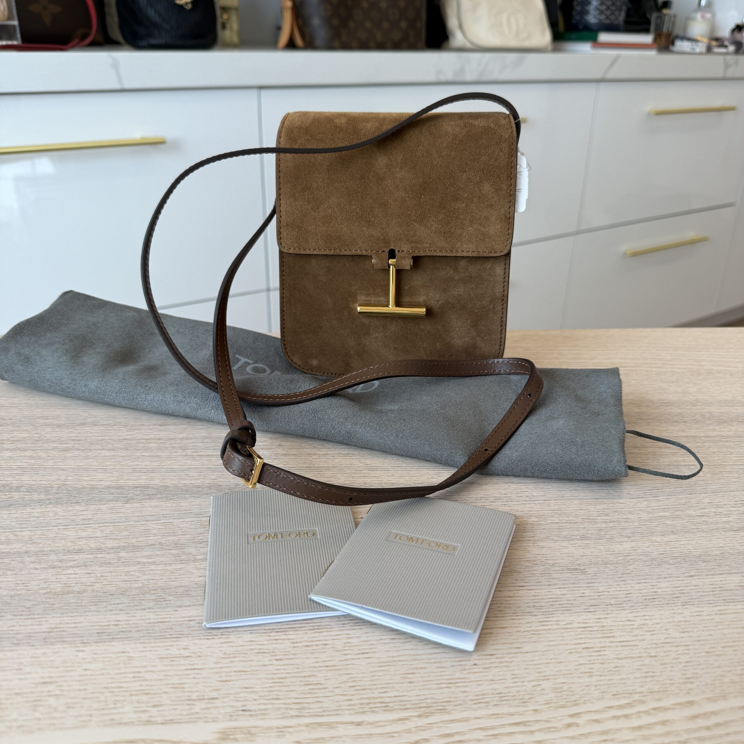 Tom Ford Mini Tara Strap Bag Suede Whiskey