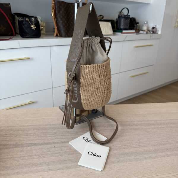 Chloe X MIFUKO Raffia Calfskin Small Woody Basket Shoulder Bag Dark Nut