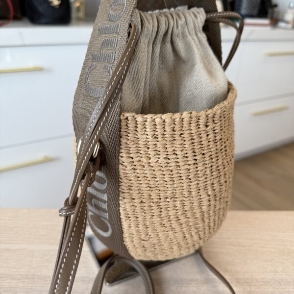 Chloe X MIFUKO Raffia Calfskin Small Woody Basket Shoulder Bag Dark Nut