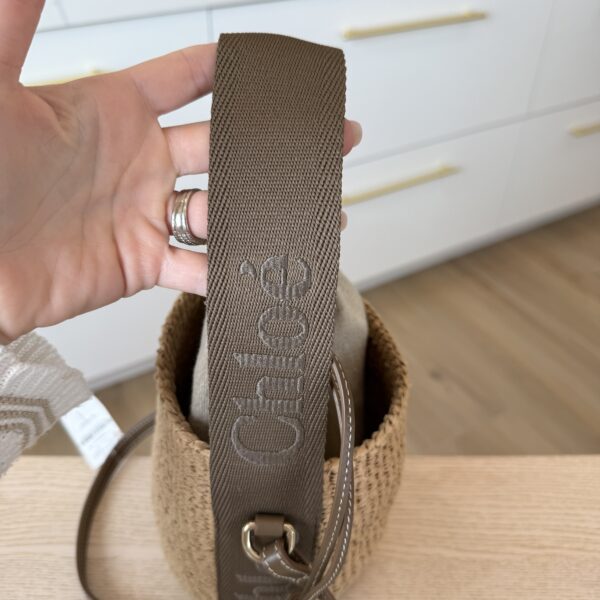 Chloe X MIFUKO Raffia Calfskin Small Woody Basket Shoulder Bag Dark Nut