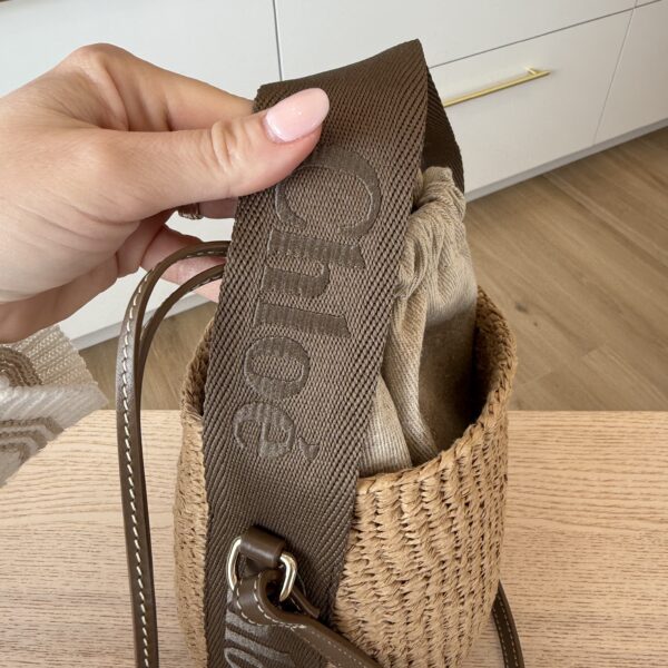 Chloe X MIFUKO Raffia Calfskin Small Woody Basket Shoulder Bag Dark Nut