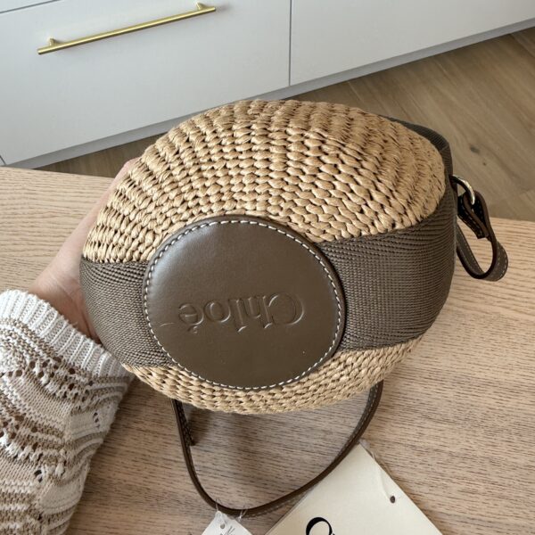 Chloe X MIFUKO Raffia Calfskin Small Woody Basket Shoulder Bag Dark Nut