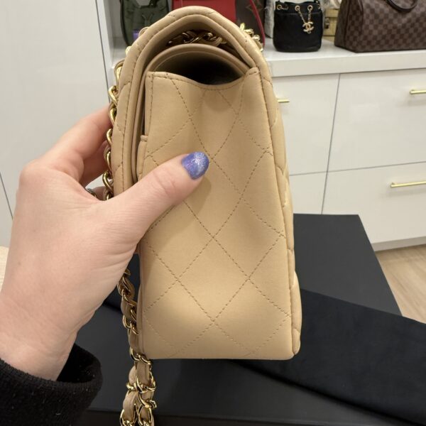 Chanel Lambskin Quilted Jumbo Double Flap Beige Claire Gold Hardware