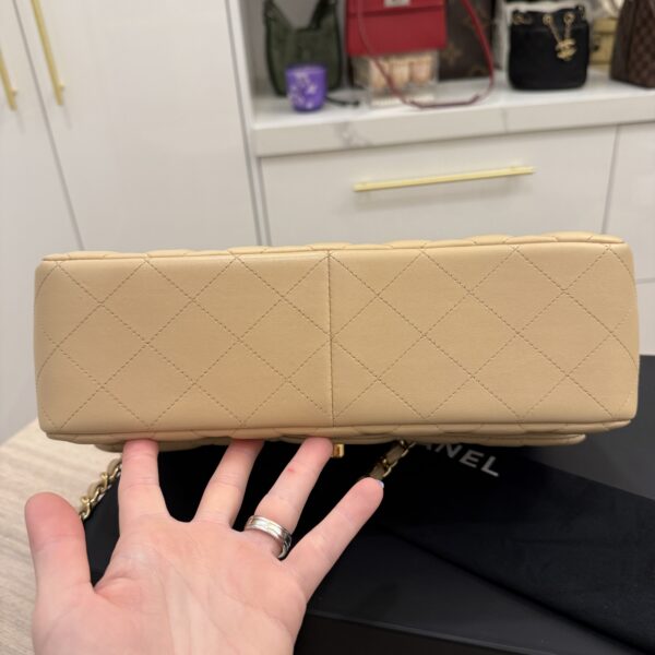 Chanel Lambskin Quilted Jumbo Double Flap Beige Claire Gold Hardware