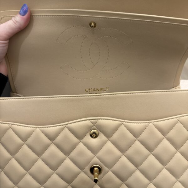 Chanel Lambskin Quilted Jumbo Double Flap Beige Claire Gold Hardware