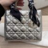 Christian Dior Metallic Grained Calfskin Cannage Small Lady Dior Silver and Silver Hardware