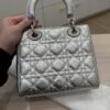 Christian Dior Metallic Grained Calfskin Cannage Small Lady Dior Silver and Silver Hardware