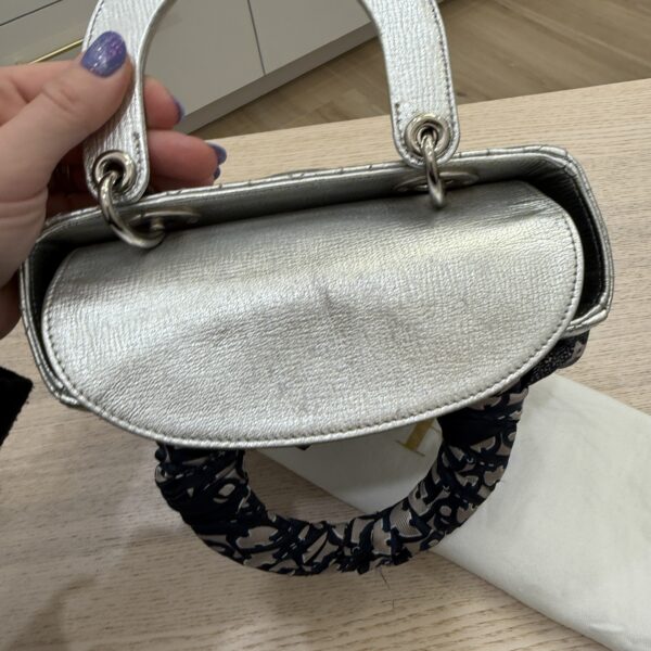 Christian Dior Metallic Grained Calfskin Cannage Small Lady Dior Silver and Silver Hardware