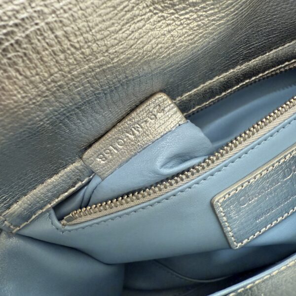 Christian Dior Metallic Grained Calfskin Cannage Small Lady Dior Silver and Silver Hardware