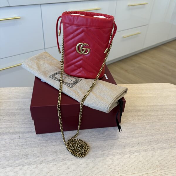 Gucci Matelasse Mini GG Marmont 2.0 Bucket Bag Red