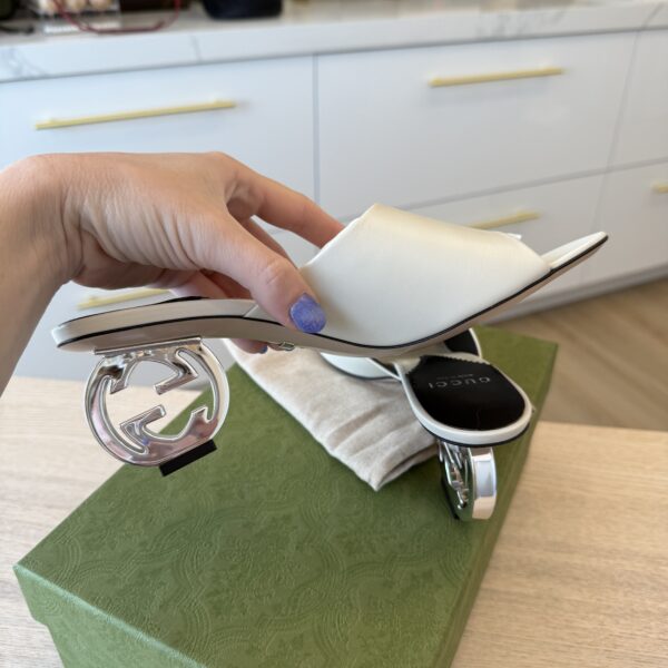 Gucci Women's Interlocking G High Heel Sandals Ivory Size 38.5