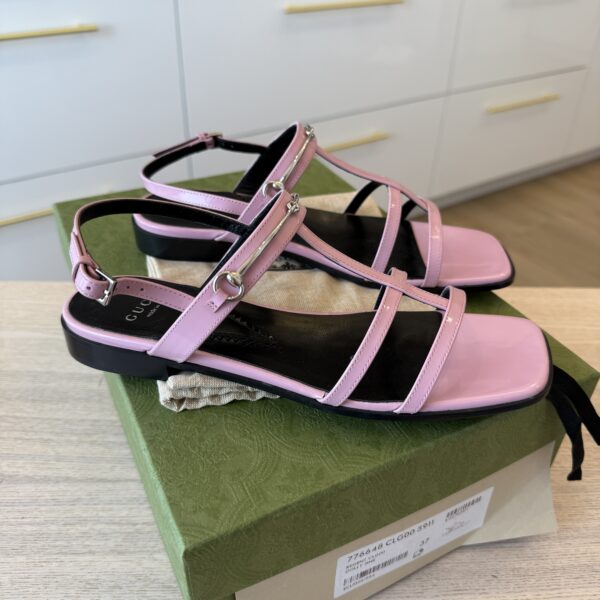 Gucci Calfskin Horsebit Divine Slingback Sandals 37 Pink