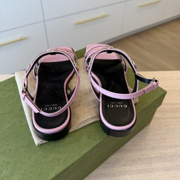 Gucci Calfskin Horsebit Divine Slingback Sandals 37 Pink