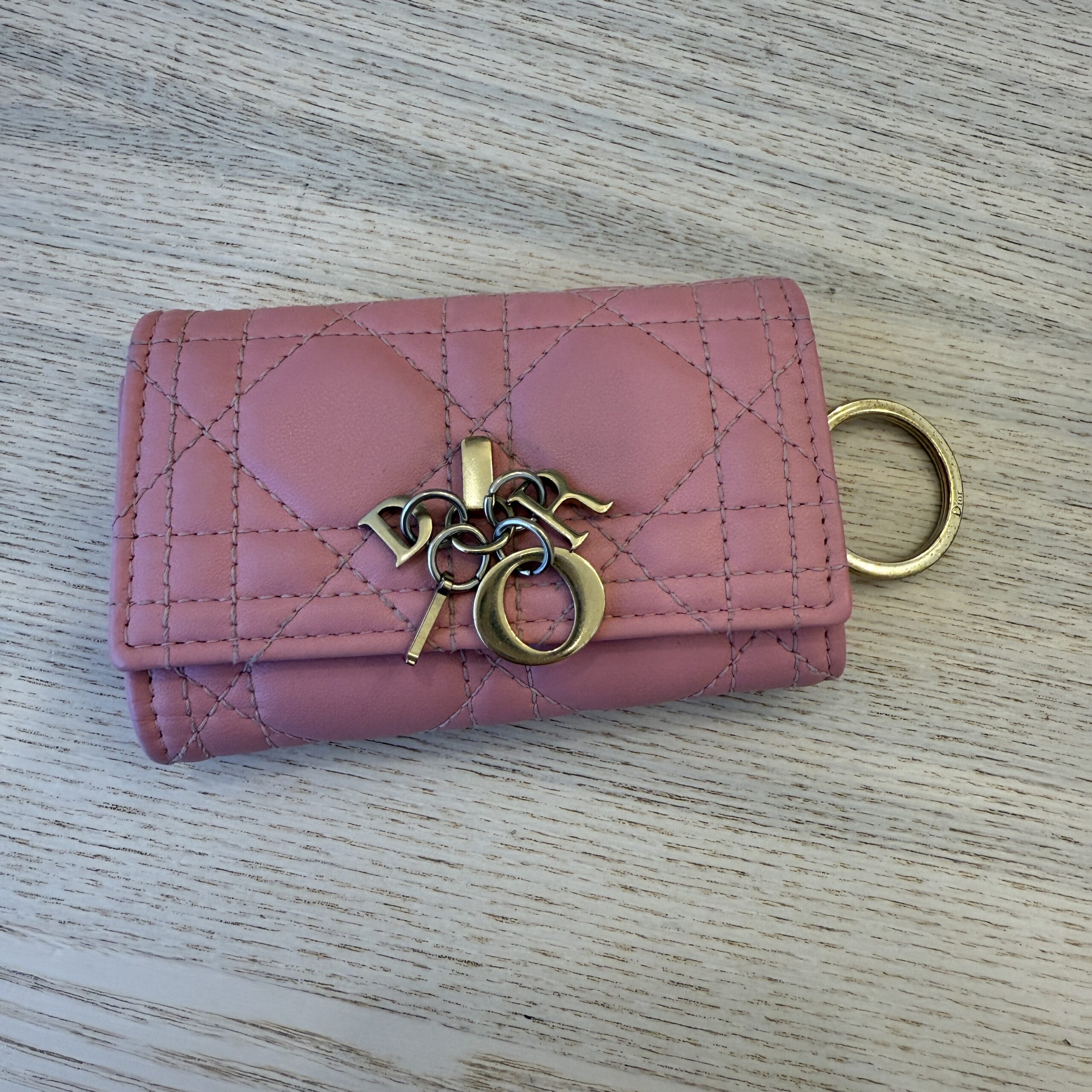 Christian Dior Lady Dior Cannage Leather Key Case Pink