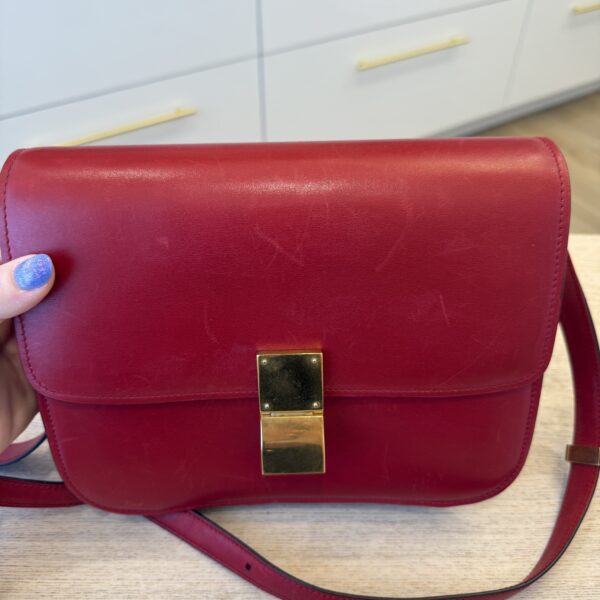 Celine Box Calfskin Medium Classic Box Flap Bag Red