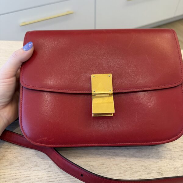 Celine Box Calfskin Medium Classic Box Flap Bag Red