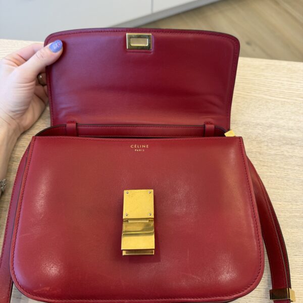 Celine Box Calfskin Medium Classic Box Flap Bag Red