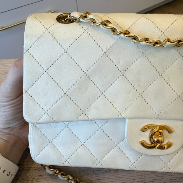 Chanel Medium Vintage Classic Flap with 24K Gold Hardware White
