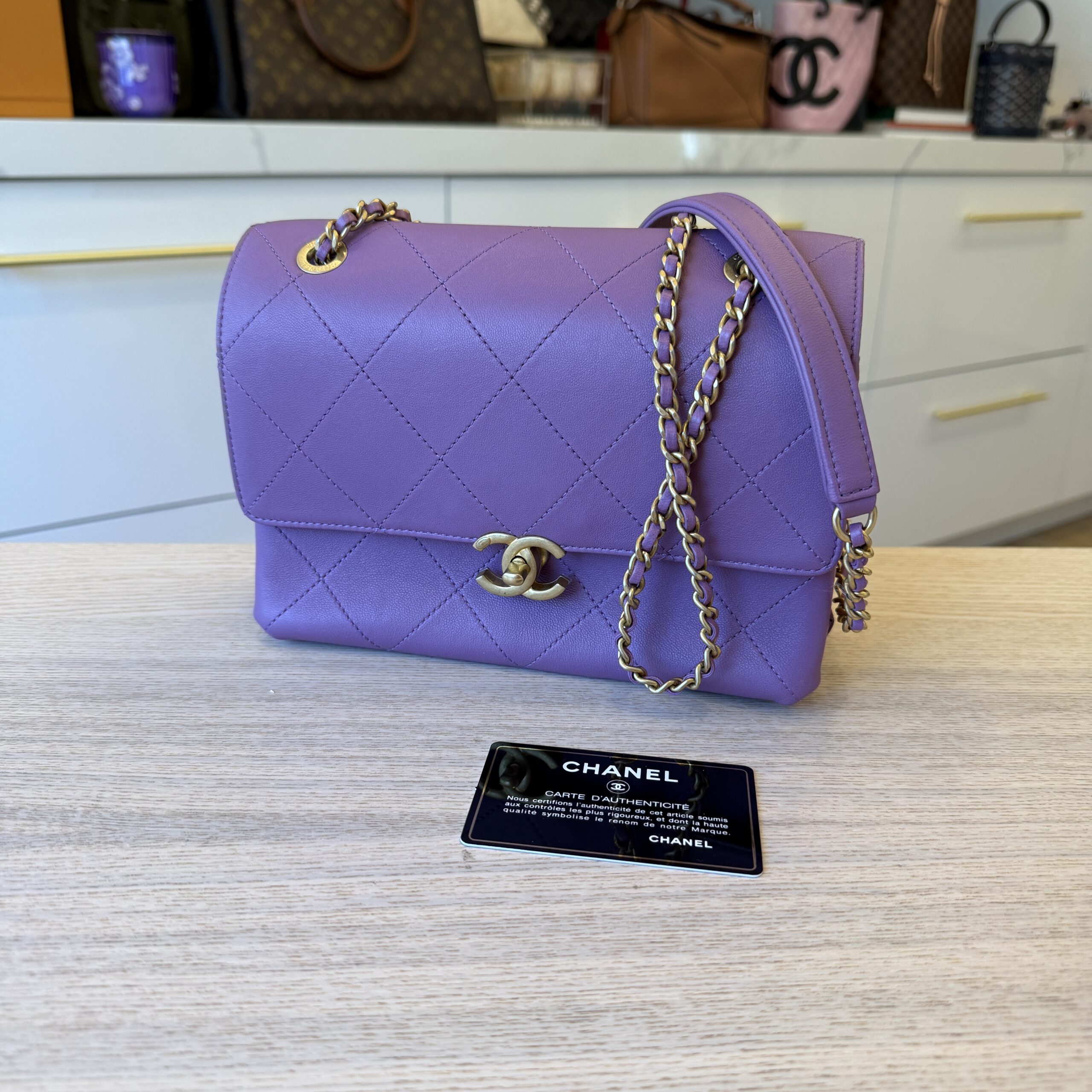 Chanel Lambskin Sleek And Chic Flap Purple