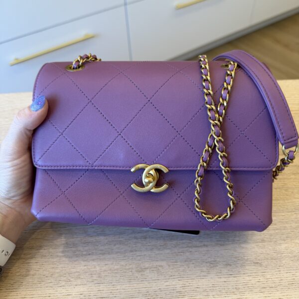 Chanel Lambskin Sleek And Chic Flap Purple