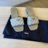 Prada Enameled Metal Triangle Canvas Slides Size 39